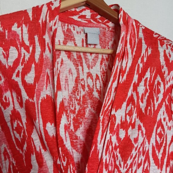 Chicos Size 2 Large Shirt Open Front Cardigan Salmon Orange White Knit Linen Top - Picture 6 of 9